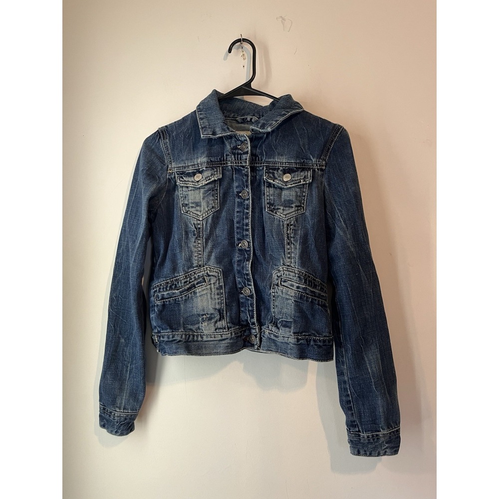 Vintage Y2K aeropostale Distressed Denim Jean Jacket Size Medium 100% Cotton